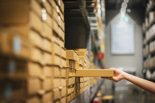  Cardboard - Box - Package - With - Blur - Hand - Shopper - Woman - Picking - Product - From - Shelf
